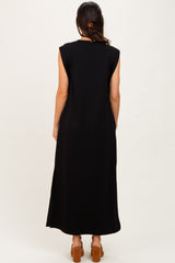 Black Sleeveless Side Slit Midi Dress