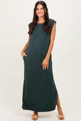 Forest Green Sleeveless Side Slit Midi Dress