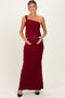 Burgundy Double Strap One Shoulder Maternity Maxi Dress
