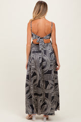 Black Printed Halter Cutout Tie Back Maternity Maxi Dress