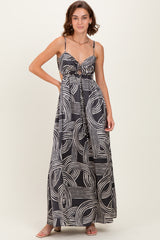 Black Printed Halter Cutout Tie Back Maternity Maxi Dress