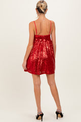 Red Bow Front Sleeveless Sequin Maternity Mini Dress