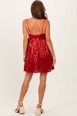 Red Bow Front Sleeveless Sequin Mini Dress