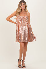 Pink Bow Front Sleeveless Sequin Maternity Mini Dress