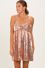 Pink Bow Front Sleeveless Sequin Maternity Mini Dress