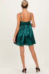 Forest Green Bow Front Sleeveless Sequin Maternity Mini Dress