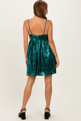 Forest Green Bow Front Sleeveless Sequin Mini Dress