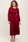 Burgundy Pleated Satin Smocked Waist Midi Dress