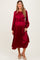 Burgundy Pleated Satin Smocked Waist Maternity Midi Dress