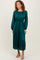 Forest Green Pleated Satin Smocked Waist Midi Dress