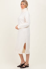 Cream Turtleneck Chunky Knit Midi Sweater Dress