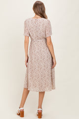 Ivory Floral Plisse Chiffon Maternity Midi Dress