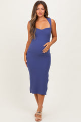 Light Navy Cutout Fitted Maternity Midi Dress