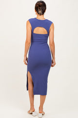 Light Navy Cutout Fitted Midi Dress