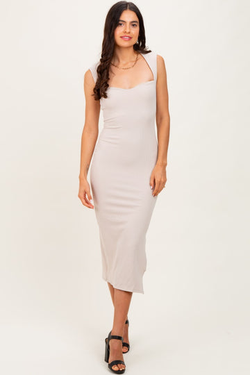 Beige Cutout Fitted Midi Dress