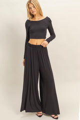 Black Long-Sleeve Crop Top And Maxi Pants Maternity Set