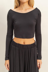 Black Long-Sleeve Crop Top And Maxi Pants Set