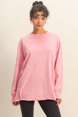 Pink Mineral Washed Drop Shoulder Long Sleeve Maternity Top
