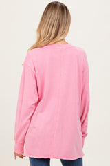 Pink Mineral Washed Drop Shoulder Long Sleeve Maternity Top