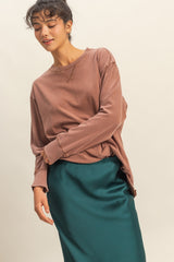 Camel Mineral Washed Drop Shoulder Long Sleeve Maternity Top