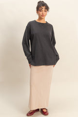 Black Mineral Washed Drop Shoulder Long Sleeve Top
