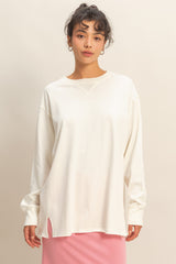 Cream Mineral Washed Drop Shoulder Long Sleeve Maternity Top