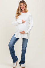 Cream Mineral Washed Drop Shoulder Long Sleeve Maternity Top