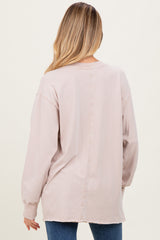 Beige Mineral Washed Drop Shoulder Long Sleeve Maternity Top