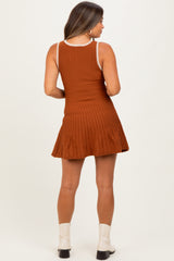 Rust Sleeveless Ribbed Flare Maternity Dress
