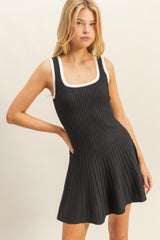 Black Sleeveless Ribbed Flare Maternity Dress