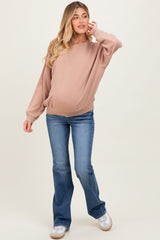 Beige Long Sleeve Maternity Sweatshirt