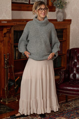 Grey Turtleneck Puff Sleeve Maternity Sweater Dress