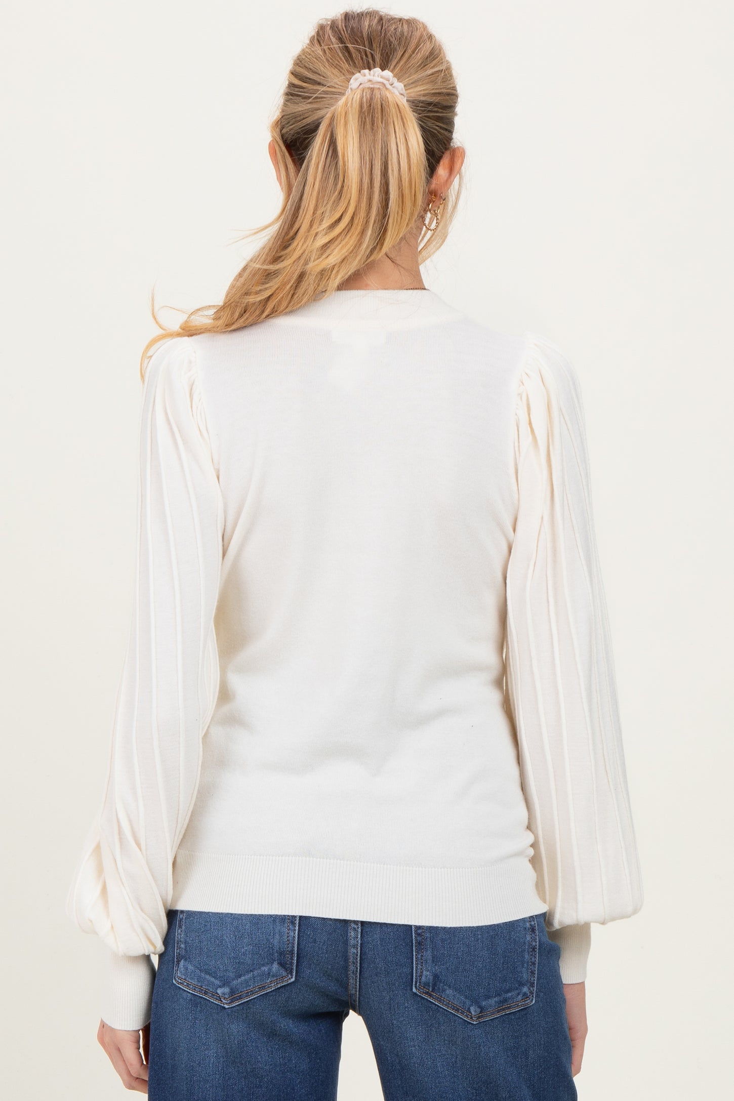 Ivory Ribbed Bubble Sleeve Maternity Knit Top