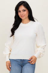 Ivory Ribbed Bubble Sleeve Maternity Knit Top