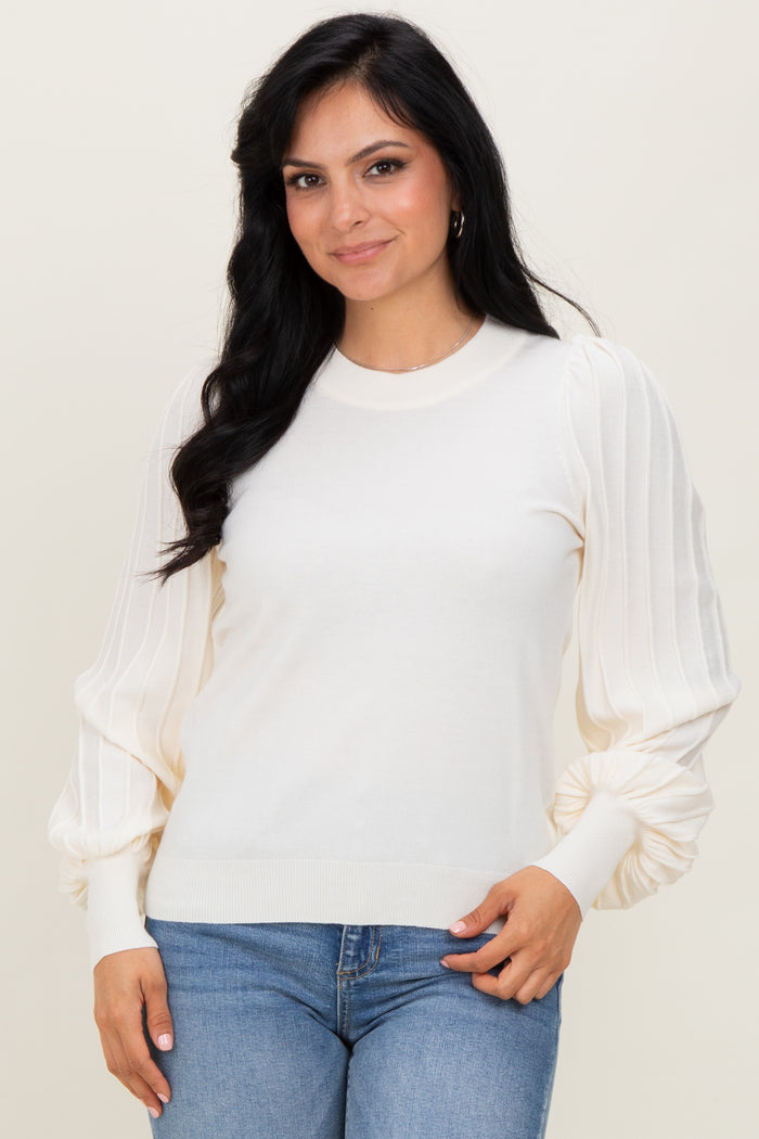 Ivory Ribbed Bubble Sleeve Maternity Knit Top