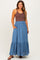 Blue Smocked Waist Button Accent Maternity Maxi Skirt