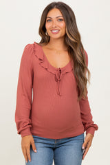 Mauve Ruffle Tie Detail Long Sleeve Maternity Top