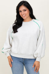 White Heather Green Piping Accent Maternity Sweatshirt