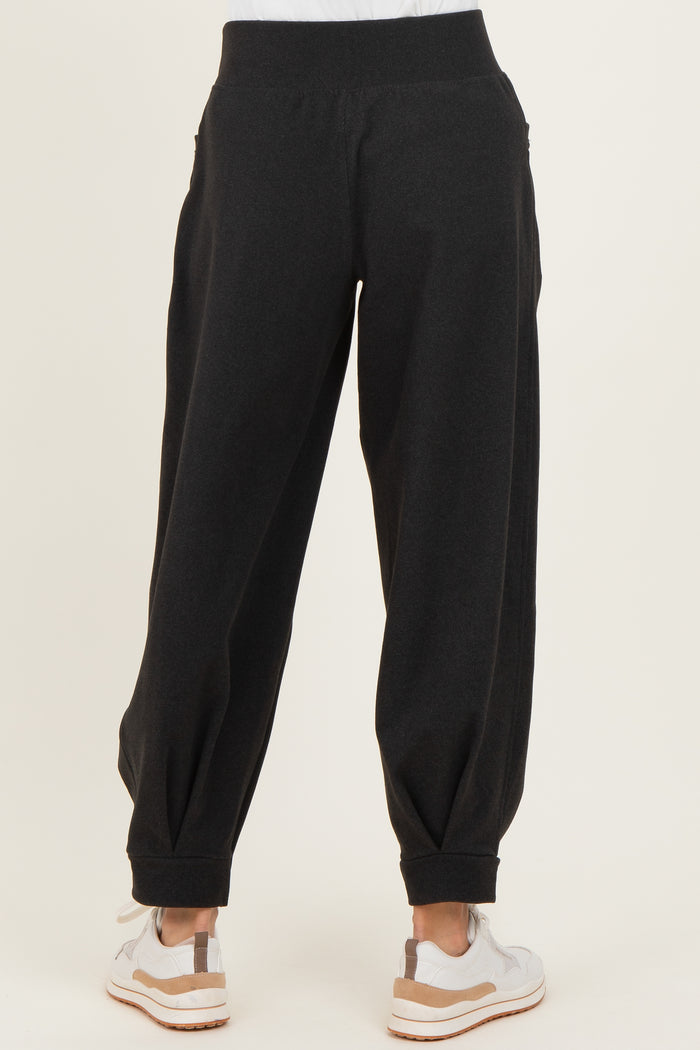 Black Brushed Knit Barrel Leg Joggers