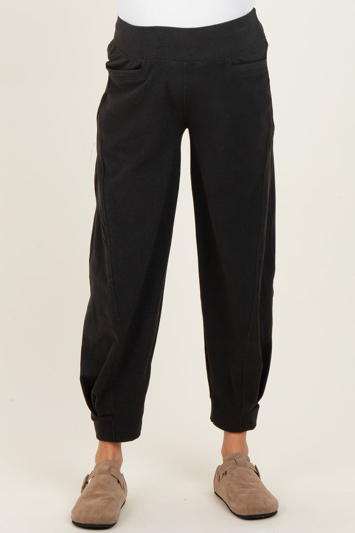 Black Brushed Knit Barrel Leg Maternity Joggers