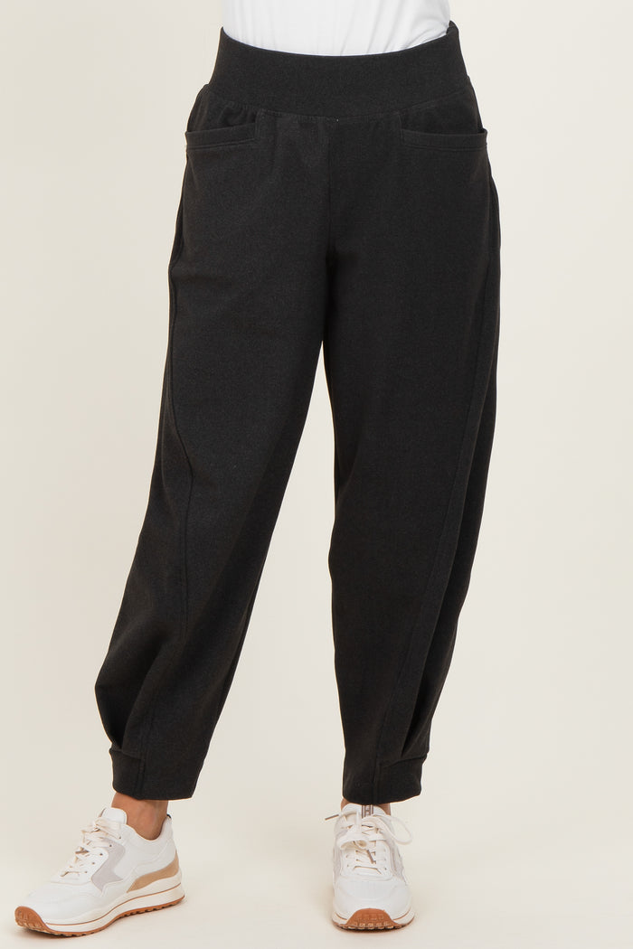 Black Brushed Knit Barrel Leg Joggers