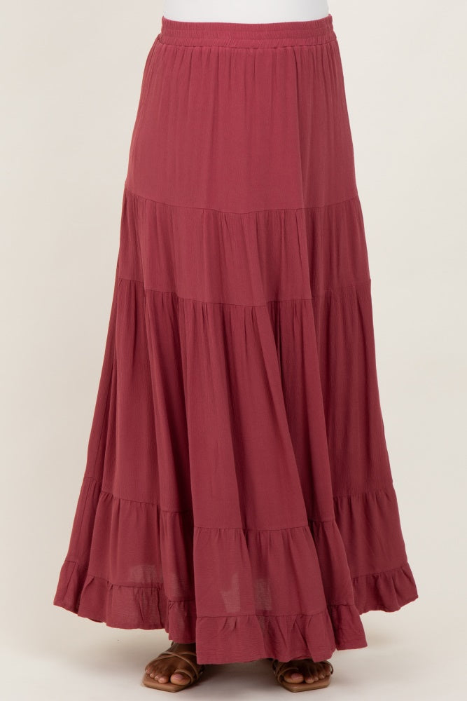 Mauve Tiered Ruffle Hem Maternity Maxi Skirt