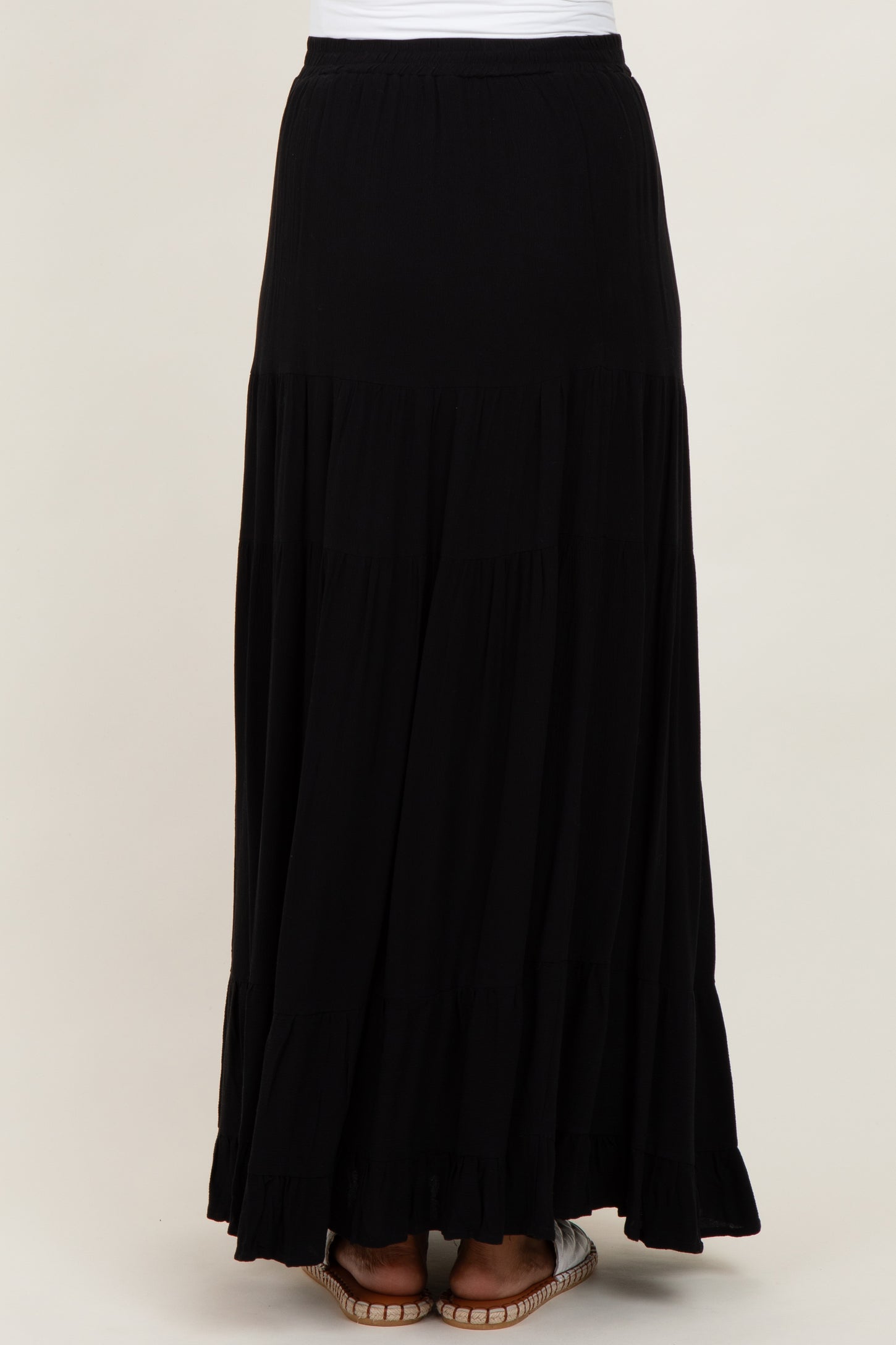 Black Tiered Ruffle Hem Maternity Maxi Skirt