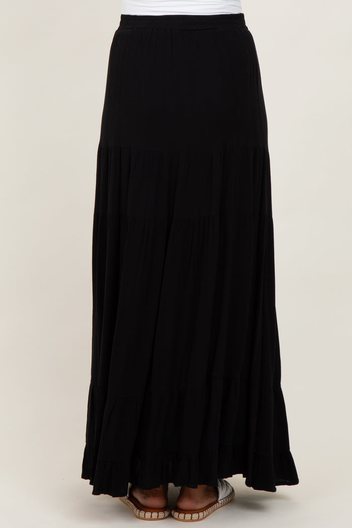 Black Tiered Ruffle Hem Maternity Maxi Skirt