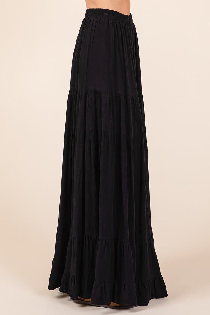 Black Tiered Ruffle Hem Maxi Skirt