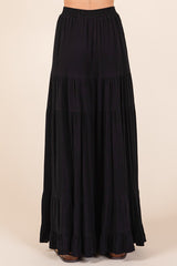 Black Tiered Ruffle Hem Maxi Skirt