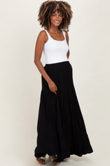 Black Tiered Ruffle Hem Maternity Maxi Skirt