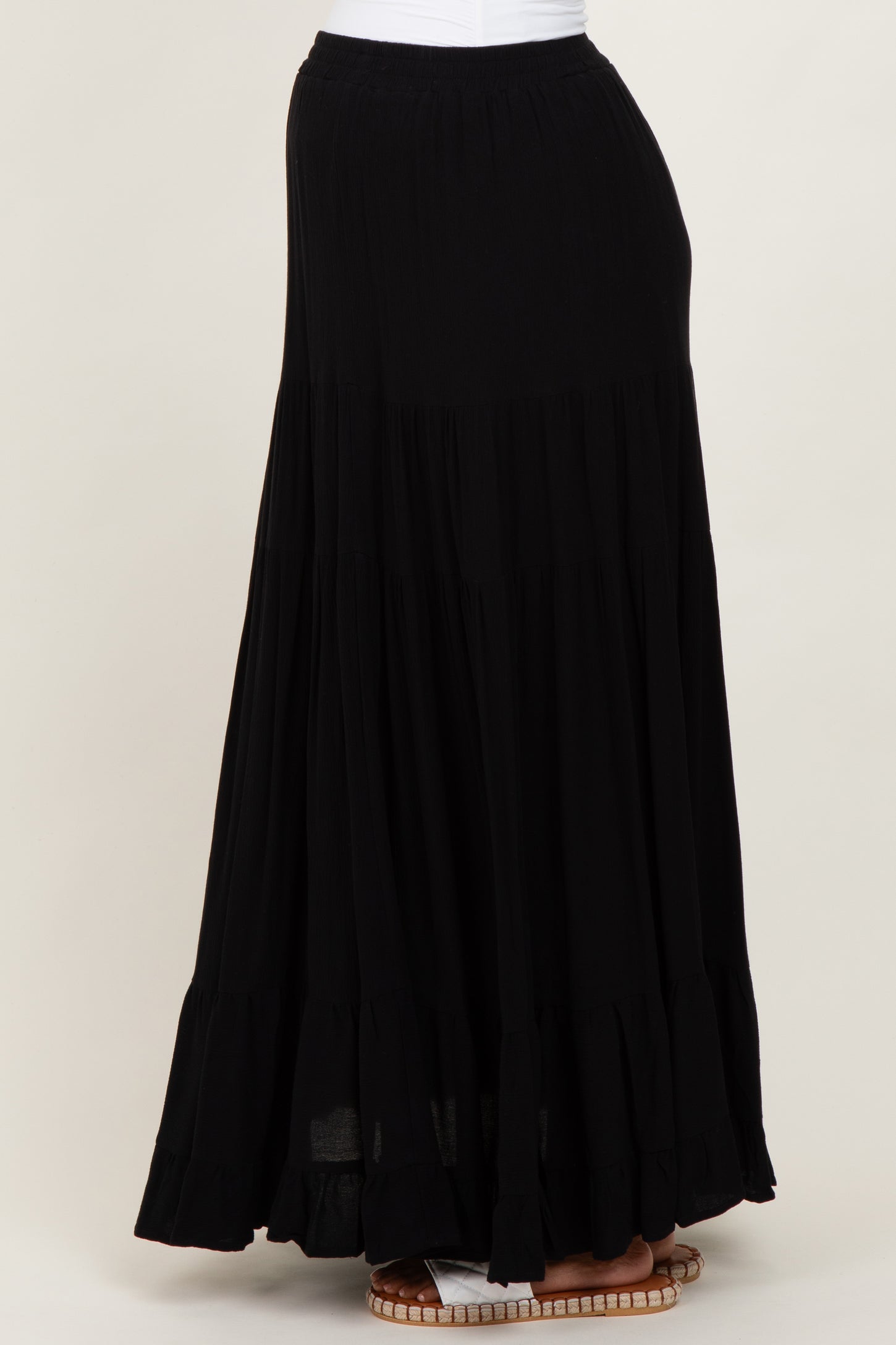 Black Tiered Ruffle Hem Maternity Maxi Skirt