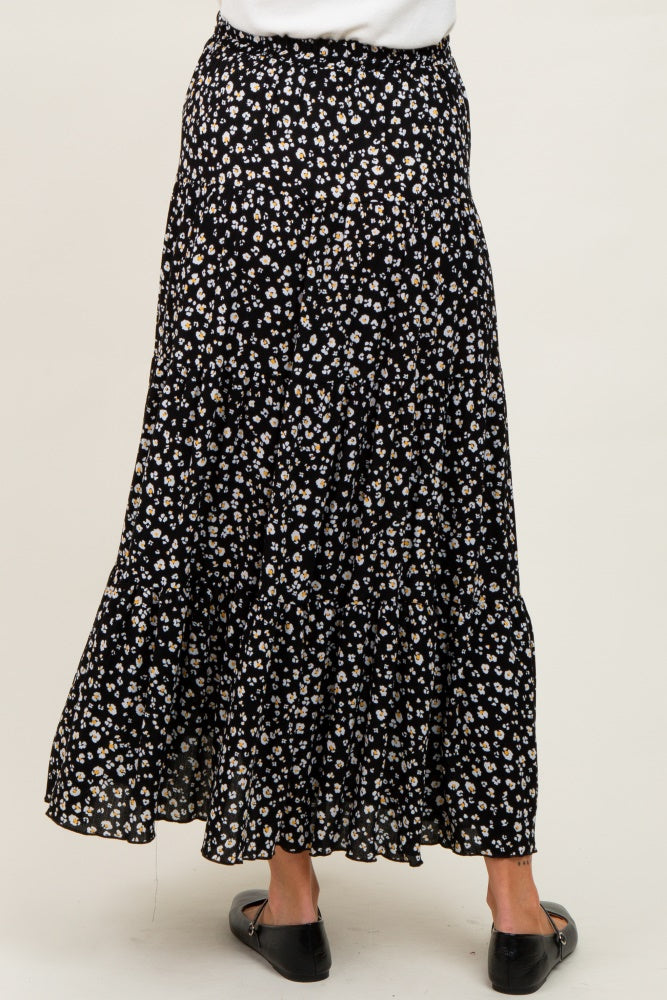 Black Floral Tiered Maternity Maxi Skirt