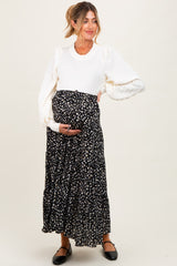 Black Floral Tiered Maternity Maxi Skirt